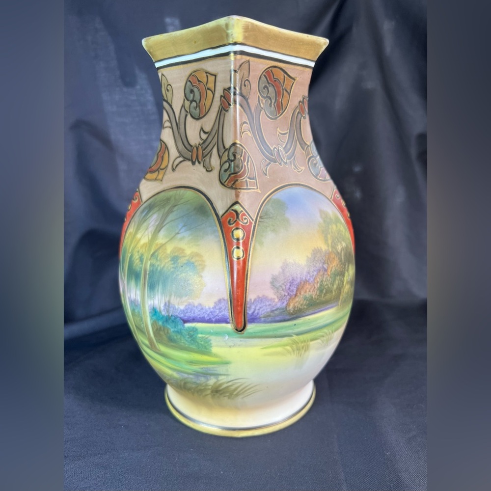 Price Drop- Antique Nippon Vase w/ Hand Painted Landscape 8 1/2"